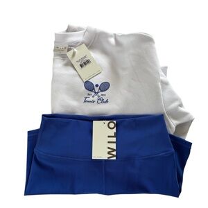 NWT WILO The Label 2 Piece Crew Sweatshirt & Shorts Tennis Club White & Blue Lg